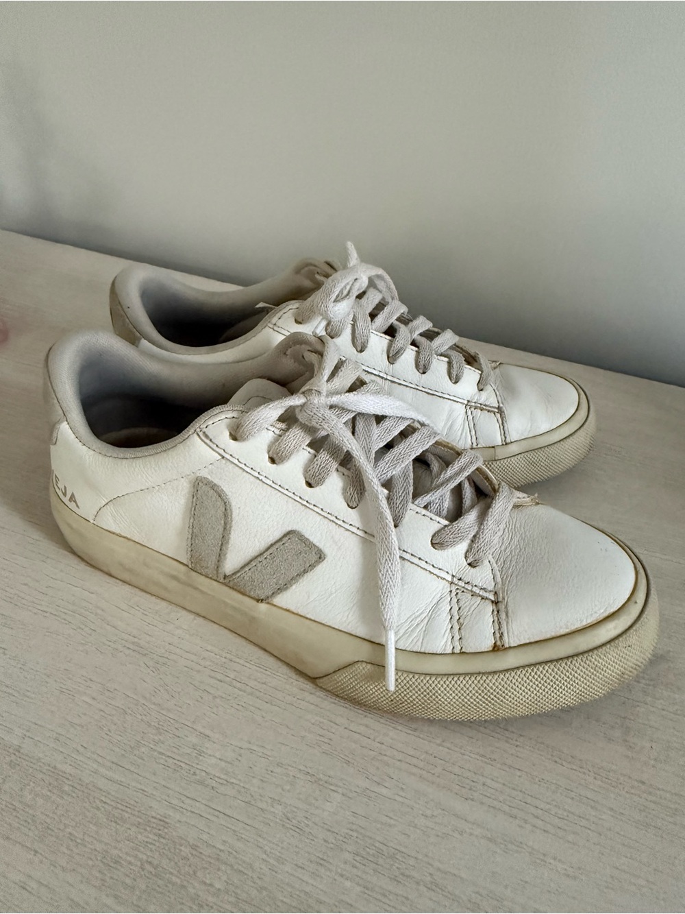 Veja White Sneakers with Light Gray V Logo